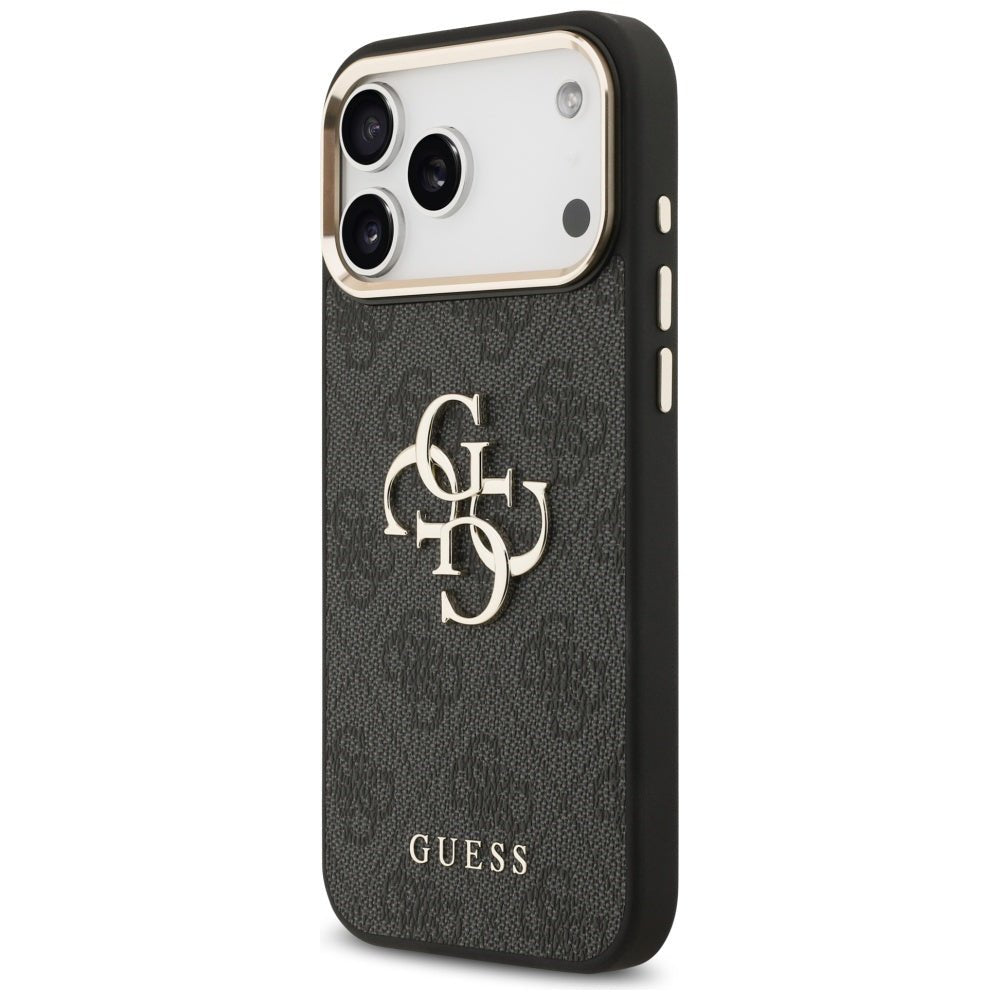 Guess iPhone 17 Pro Max - 4G Big 4G Classic Logo - Σκληρή Θήκη με Πλαίσιο Σιλικόνης και Επένδυση από Οικολογικό Δέρμα - Black / Gold - GUHCP17X4GMGCGR