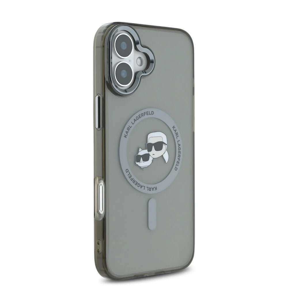 Karl Lagerfeld iPhone 16 Plus - IML Metal Karl and Choupette Head - Σκληρή Θήκη με Πλαίσιο Σιλικόνης και MagSafe - Black - KLHMP16MHLSKCK