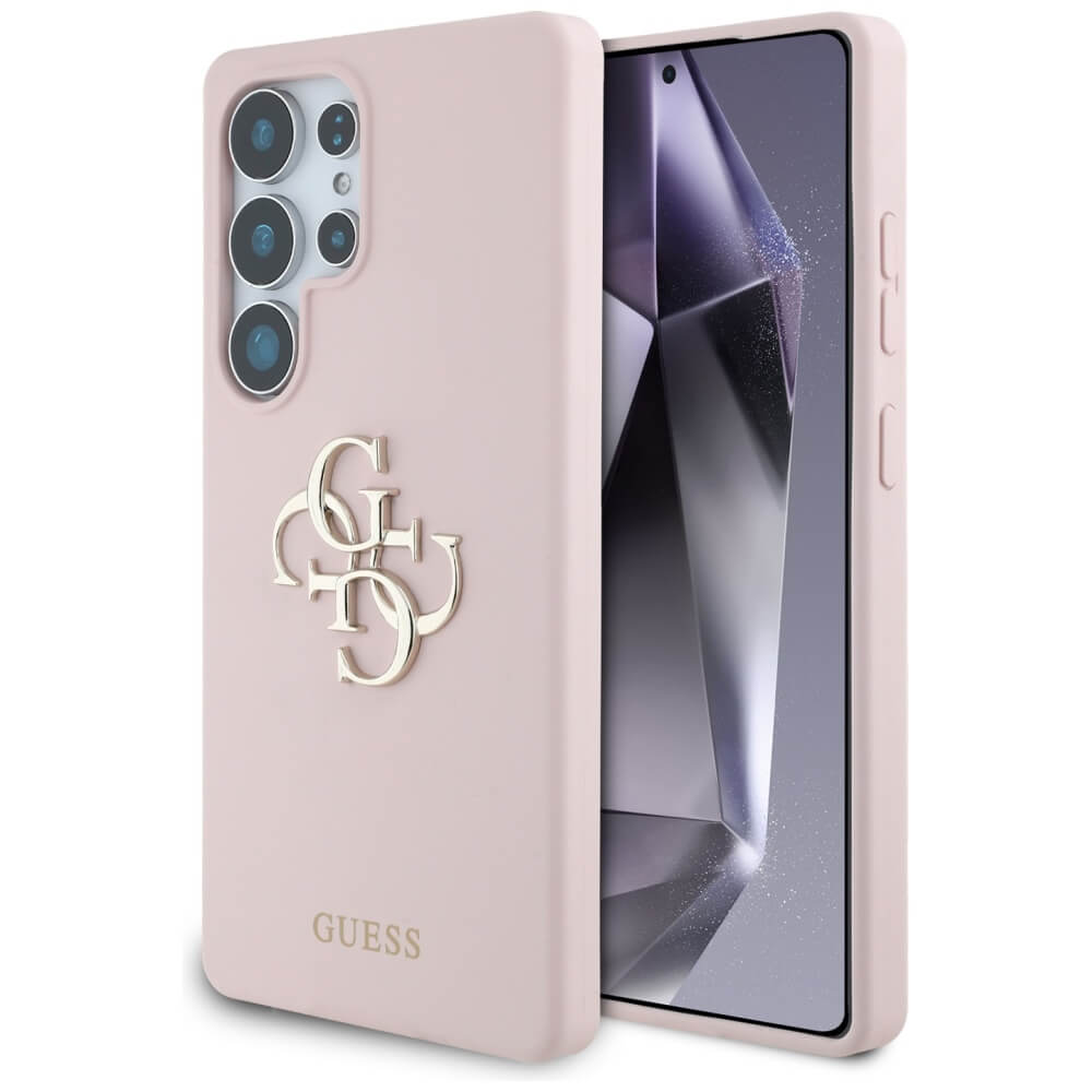 Guess Samsung Galaxy S25 Ultra - Silicone Big 4G Logo Bottom Script - Σκληρή Θήκη με Πλαίσιο Σιλικόνης - Pink - GUHCS25LS4SMDP