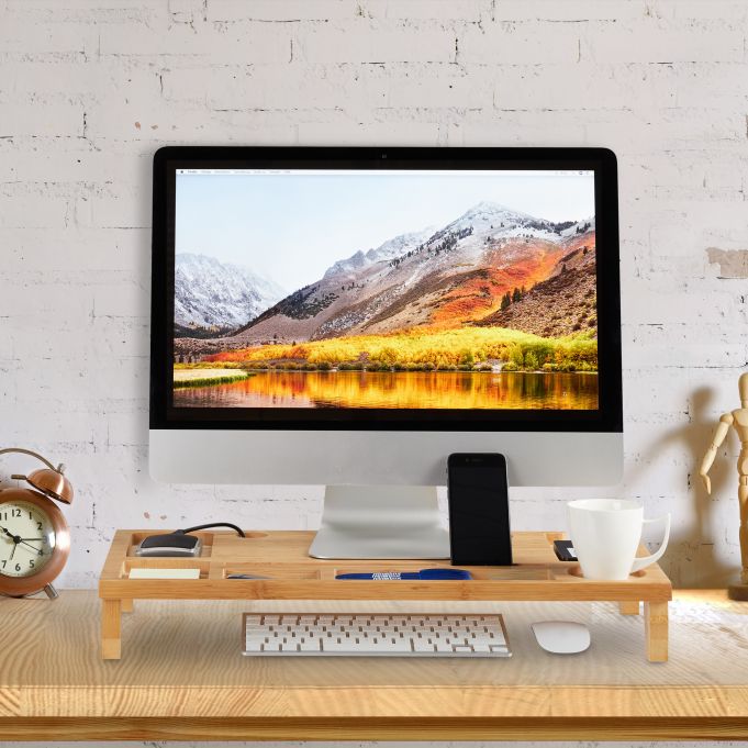 Relaxdays Ξύλινη Βάση Στήριξης Οθόνης - Natural - 4052025242022