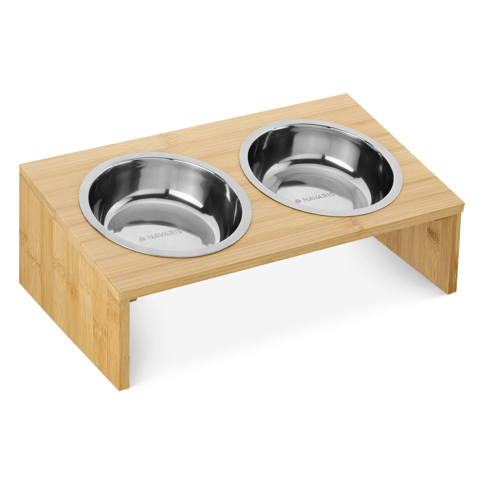 Navaris Σετ με 2 Μπολ Φαγητού με Βάση από Μπαμπού για Κατοικίδια - Silver / Light Brown - 54489.01