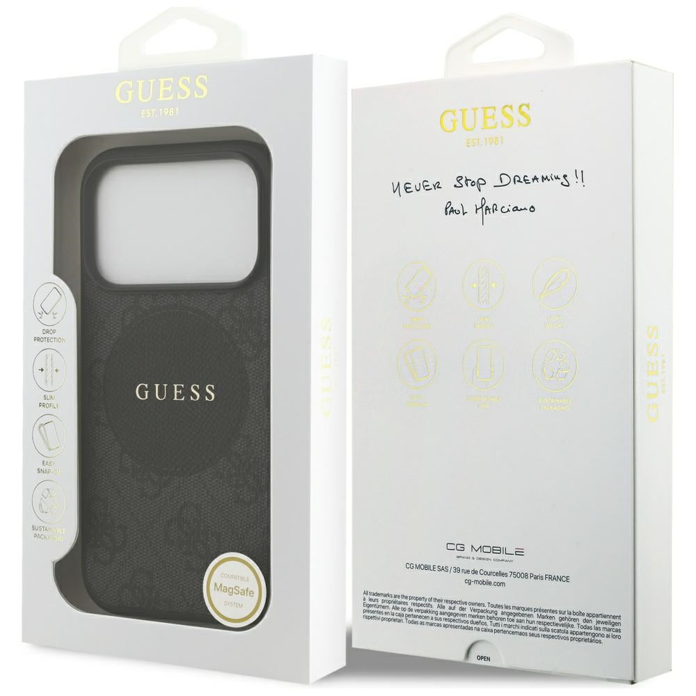 Guess iPhone 17 Pro - 4G Circle Classic Logo MagSafe - Θήκη με Επένδυση Συνθετικού Δέρματος - Black - GUHMP17LP4PGRSGK