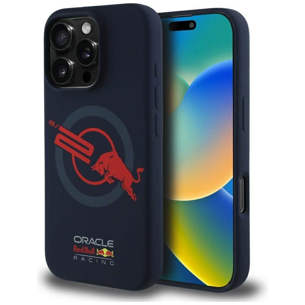 Red Bull iPhone 16 Pro Max - HC Silicone ORBR20 Logo Red Lining - MagSafe Σκληρή Θήκη με Πλαίσιο Σιλικόνης - Navy Blue - RBHMP16X24SIOLVR