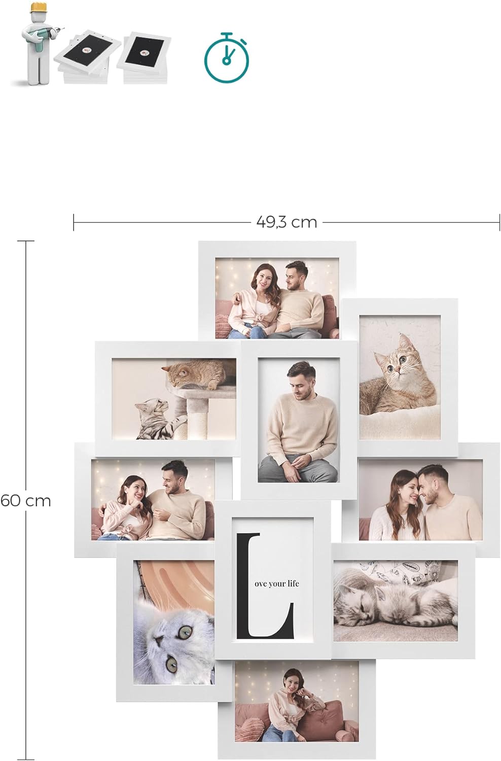 Songmics Κορνίζα Τοίχου Κολάζ για 10 Φωτογραφίες 10 x 15 cm - White - RPF20WT