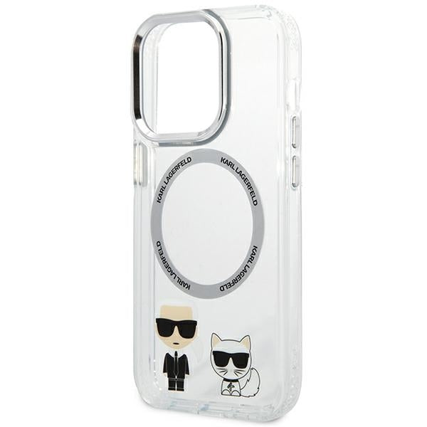Karl Lagerfeld iPhone 14 Pro Max - Karl and Choupette Aluminium Magsafe Σκληρή Θήκη με Πλαίσιο Σιλικόνης και MagSafe - Διάφανη - KLHMP14XHKCT