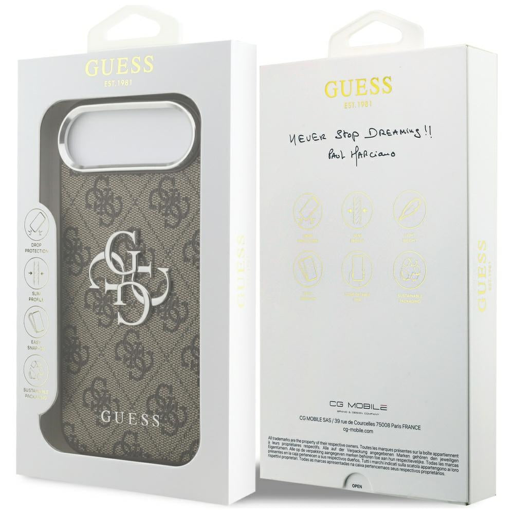Guess iPhone Air - 4G Big 4G Classic Logo - Σκληρή Θήκη με Πλαίσιο Σιλικόνης και Επένδυση από Οικολογικό Δέρμα - Brown / Silver - GUHCP17MP4G4SMCW