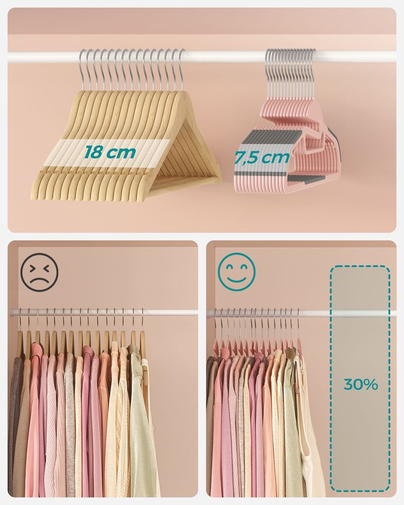 Songmics Σετ με 20 Πλαστικές Κρεμάστρες Ρούχων - Pink / Dark Grey - CRP041P01