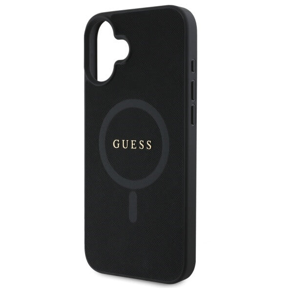 Guess iPhone 16 - Saffiano Classic Logo - MagSafe Σκληρή Θήκη με Πλαίσιο Σιλικόνης - Black - GUHMP16SPSAHMCK