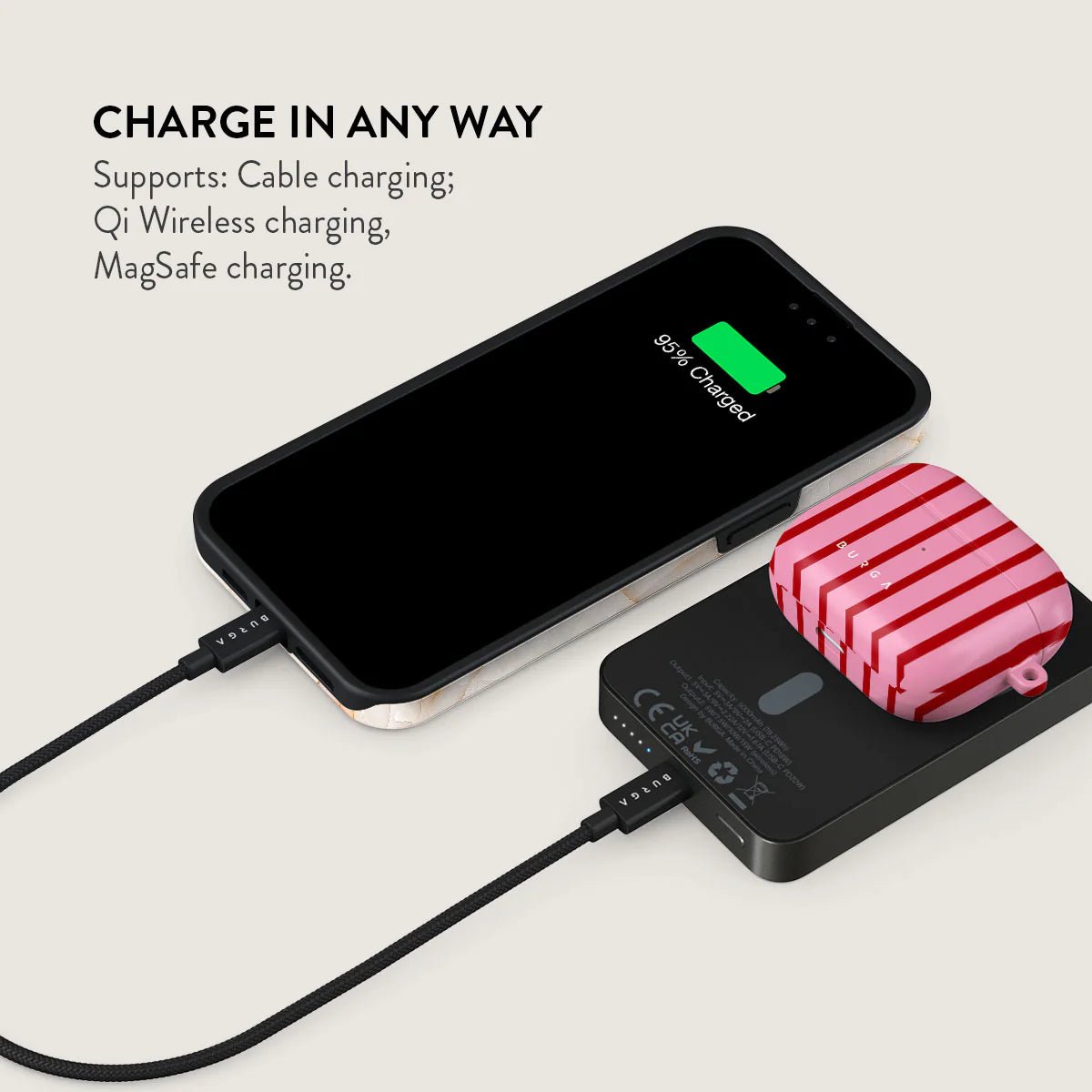 Burga Μαγνητικό Ασύρματο MagSafe PowerBank 5000mAh με Καλώδιο Type - C to Type - C - Gunmetal - Favorite Bikini