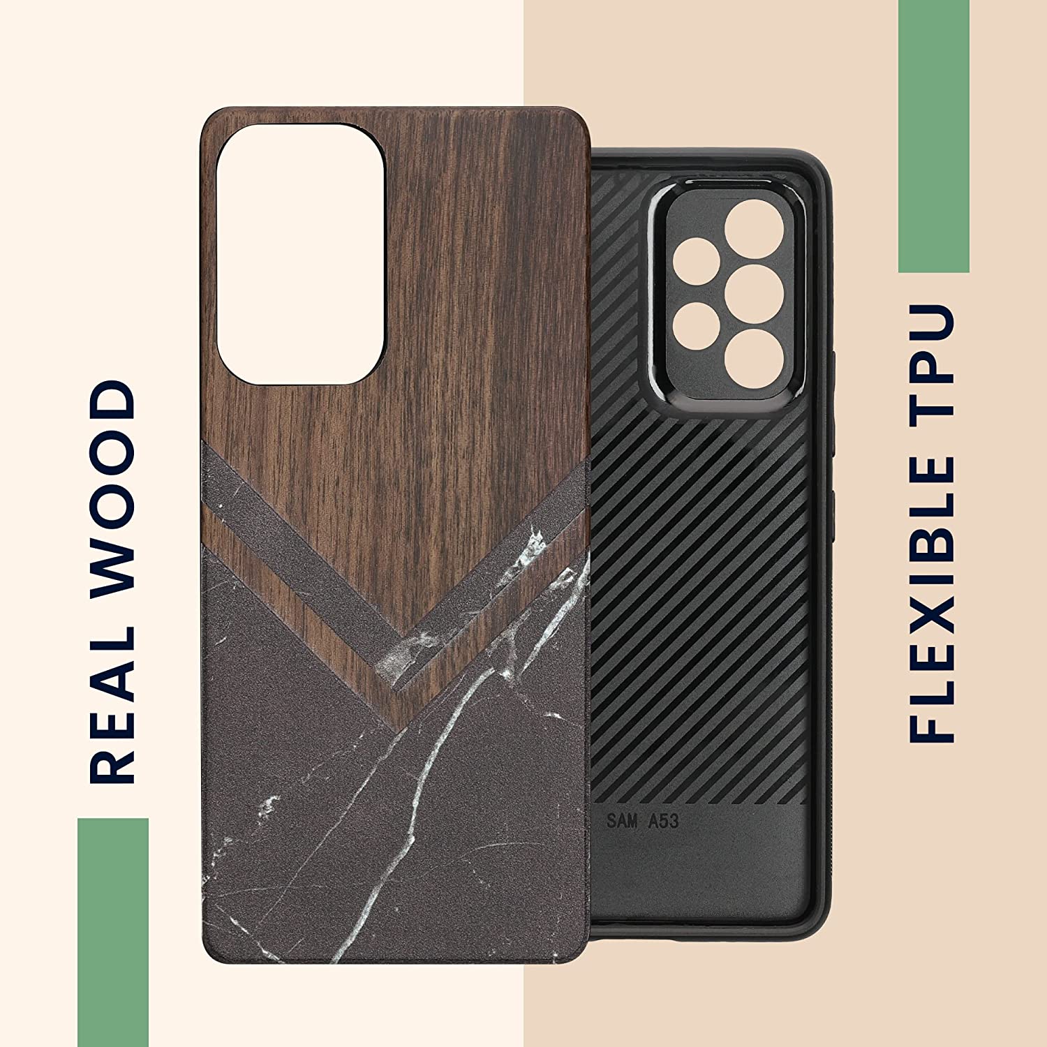 KW Samsung Galaxy A53 5G Θήκη από Φυσικό Ξύλο - Design Wood and Marble - Black / White / Dark Brown - 58317.10