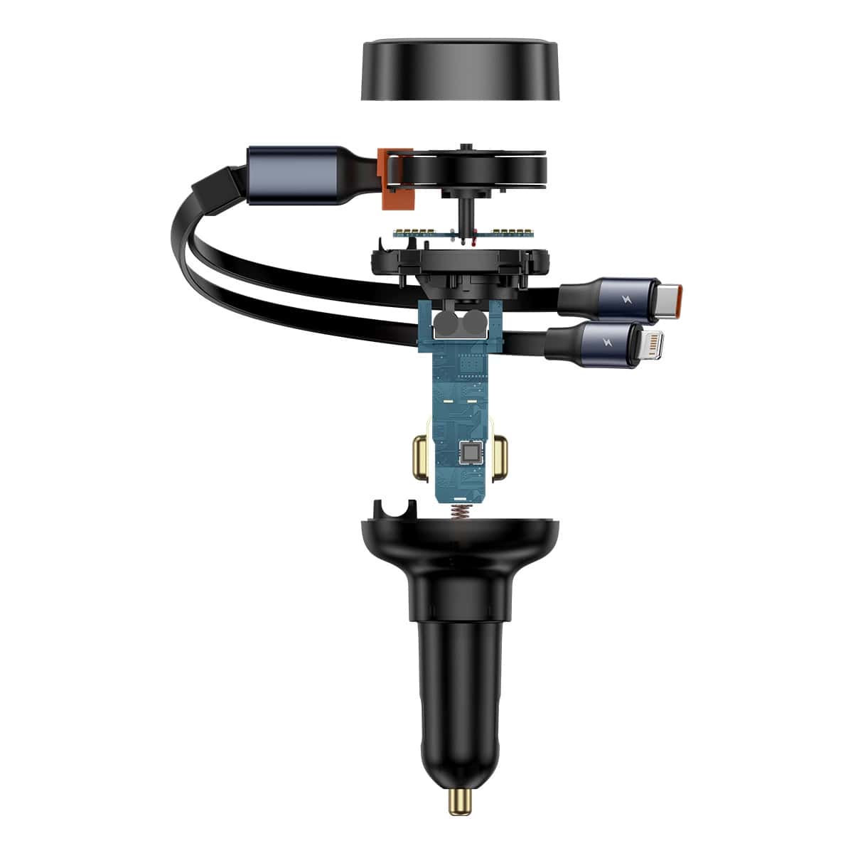 Baseus Enjoyment Pro Φορτιστής Αυτοκινήτου με Θύρα USB και Ενσωματωμένα Καλώδια Type-C και Lightning 60W - Black - C00057802111-02