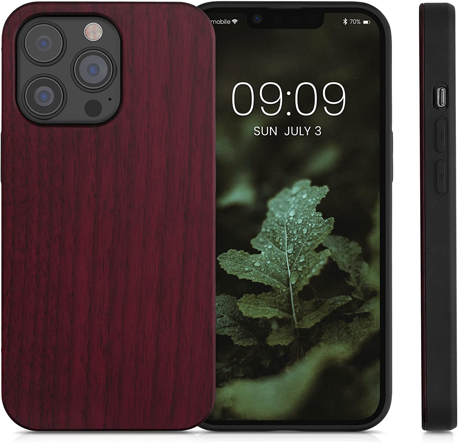 KW iPhone 13 Pro Θήκη από Φυσικό Ξύλο - Dark Red - 55968.20