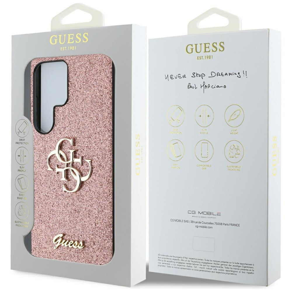 Guess Samsung Galaxy S25 Ultra - Fixed Glitter Big 4G - Σκληρή Θήκη με Πλαίσιο Σιλικόνης - Pink - GUHCS25LHG4SGP