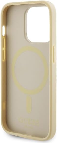 Guess iPhone 15 Pro Max Saffiano MagSafe Σκληρή Θήκη με Πλαίσιο Σιλικόνης και MagSafe - Gold - GUHMP15XPSAHMCB