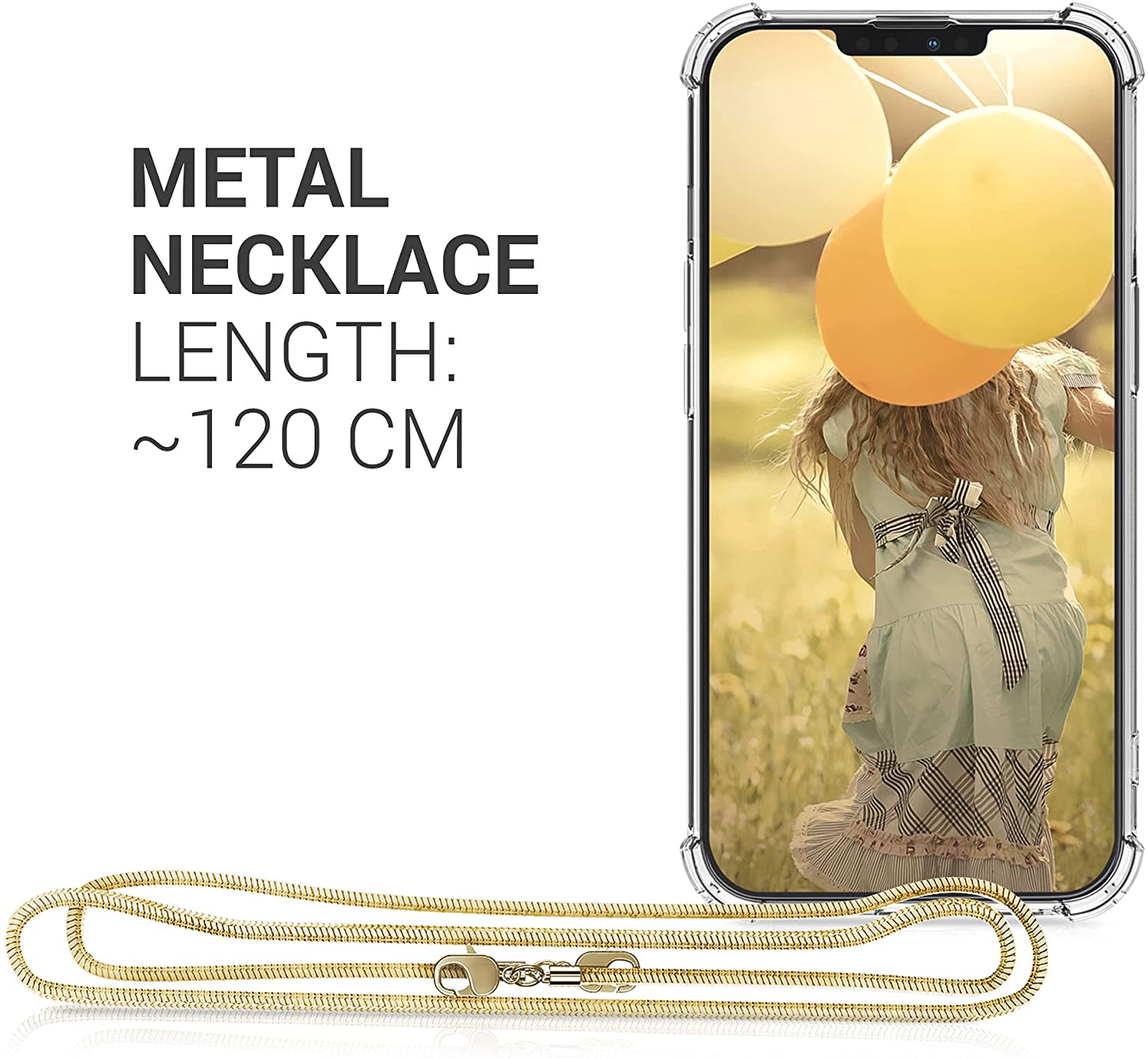 KW iPhone 13 Pro Θήκη Σιλικόνης TPU με Μεταλλικό Λουράκι - Διάφανη / Gold - 55966.21