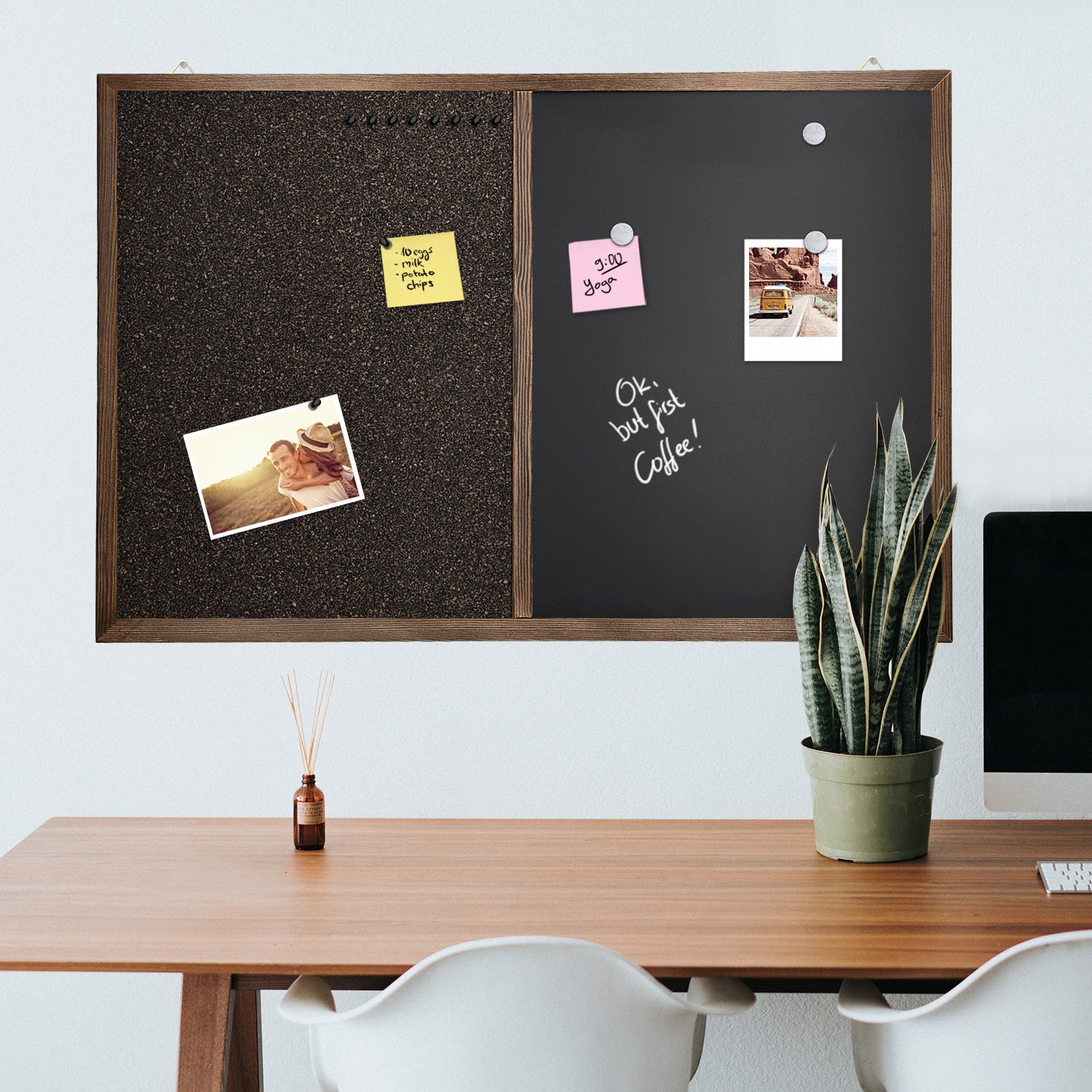 Navaris Διπλός Πίνακας Ανακοινώσεων με Μαγνητικό Μαυροπίνακα και Πίνακα από Φελλό - Dark Brown - Black - 50002.01