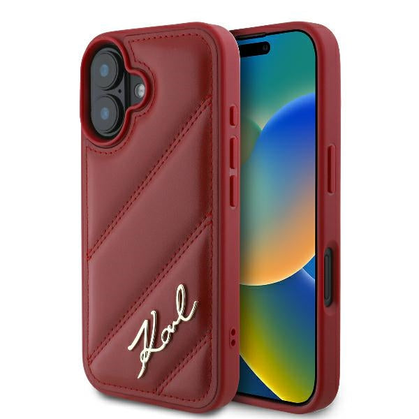 Karl Lagerfeld iPhone 16 - Quilted Signature - Θήκη με Επένδυση Συνθετικού Δέρματος - Red - KLHCP16SPQDSMGR
