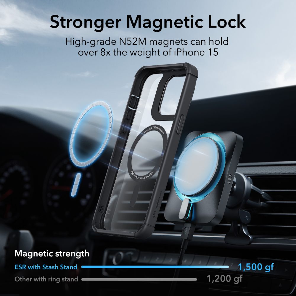ESR iPhone 15 Pro Max Armor Tough Kickstand Halolock MagSafe Σκληρή Θήκη με Προστασία Οθόνης / Κάμερας και Stand - Διάφανη / Black