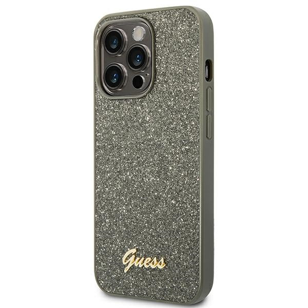 Guess iPhone 14 Pro Max Glitter Script Σκληρή Θήκη με Πλαίσιο Σιλικόνης - Green - GUHCP14XHGGSHN