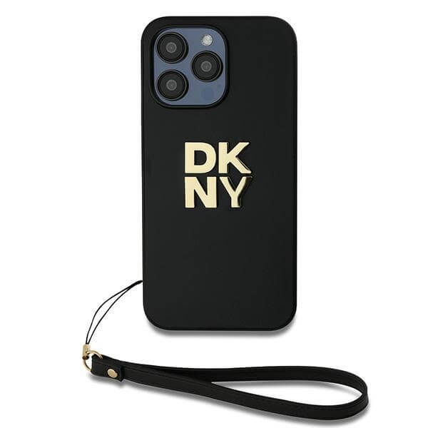 DKNY iPhone 15 Pro Max - Wrist Strap Stock Logo - Σκληρή Θήκη με Επένδυση Συνθετικού Δέρματος με Λουράκι - Black