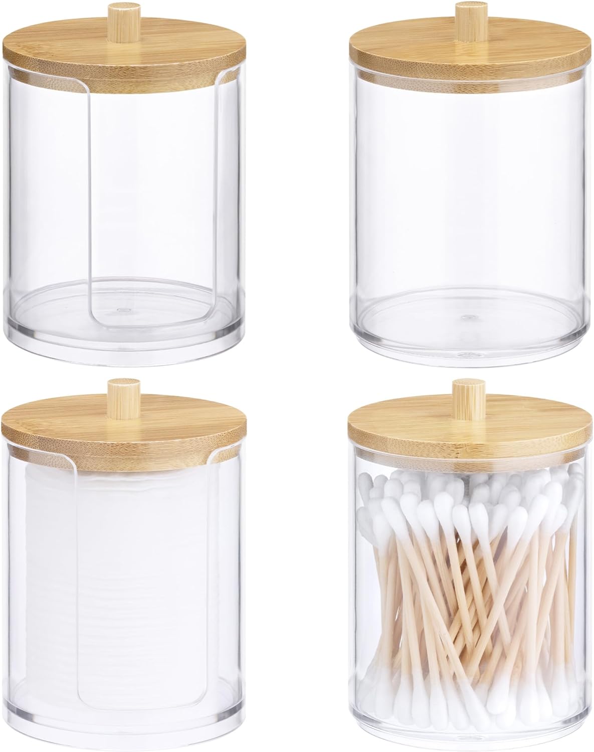 Navaris Σετ με 4 Πλαστικά Δοχεία Αποθήκευσης Αξεσουάρ Μπάνιου με Καπάκι από Μπαμπού - Διάφανα / Light Brown - 59140.02
