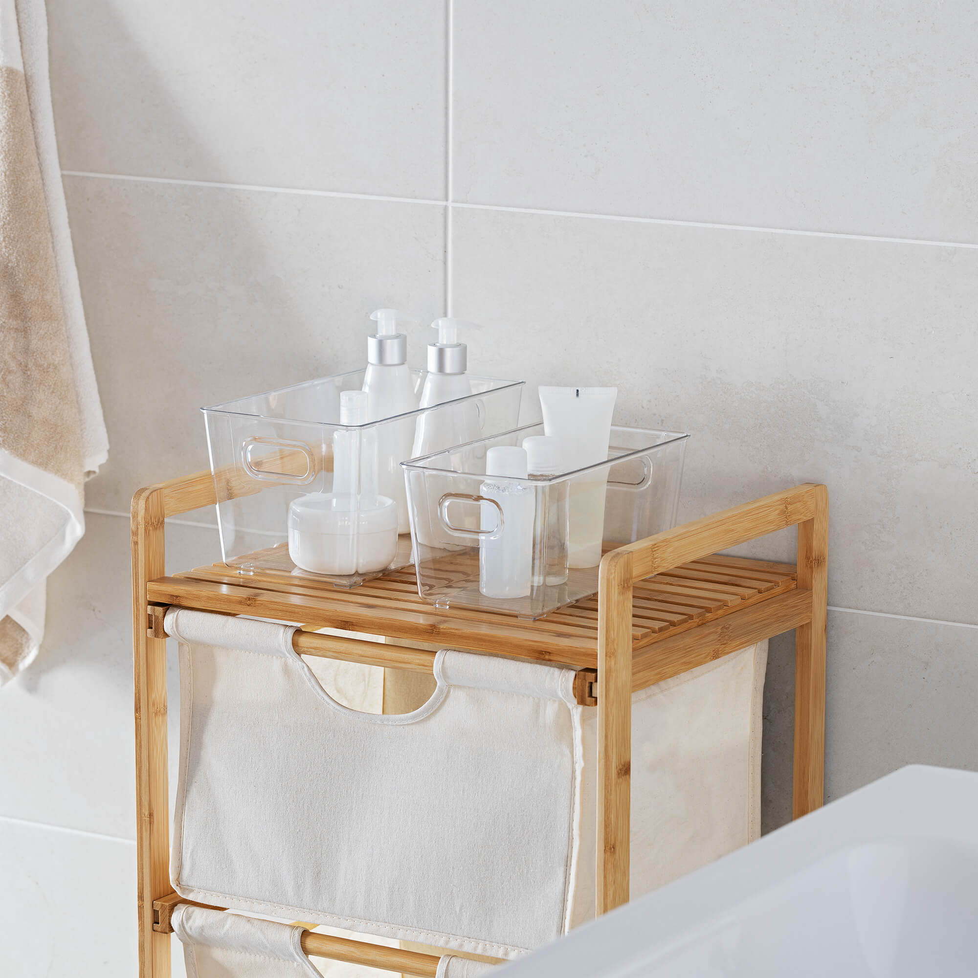 Navaris Σετ με 3 Πλαστικά Δοχεία Αποθήκευσης με Καπάκι από Μπαμπού - Διάφανα / Light Brown - 57032.01