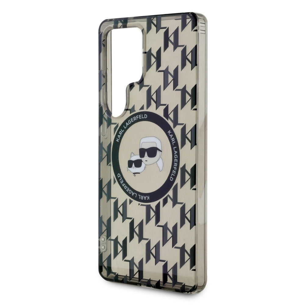 Karl Lagerfeld Samsung Galaxy S25 Ultra - Button Karl and Choupette Heads On KL Pattern - MagSafe Σκληρή Θήκη με Πλαίσιο Σιλικόνης - Black - KLHMS25LHMCKMHK