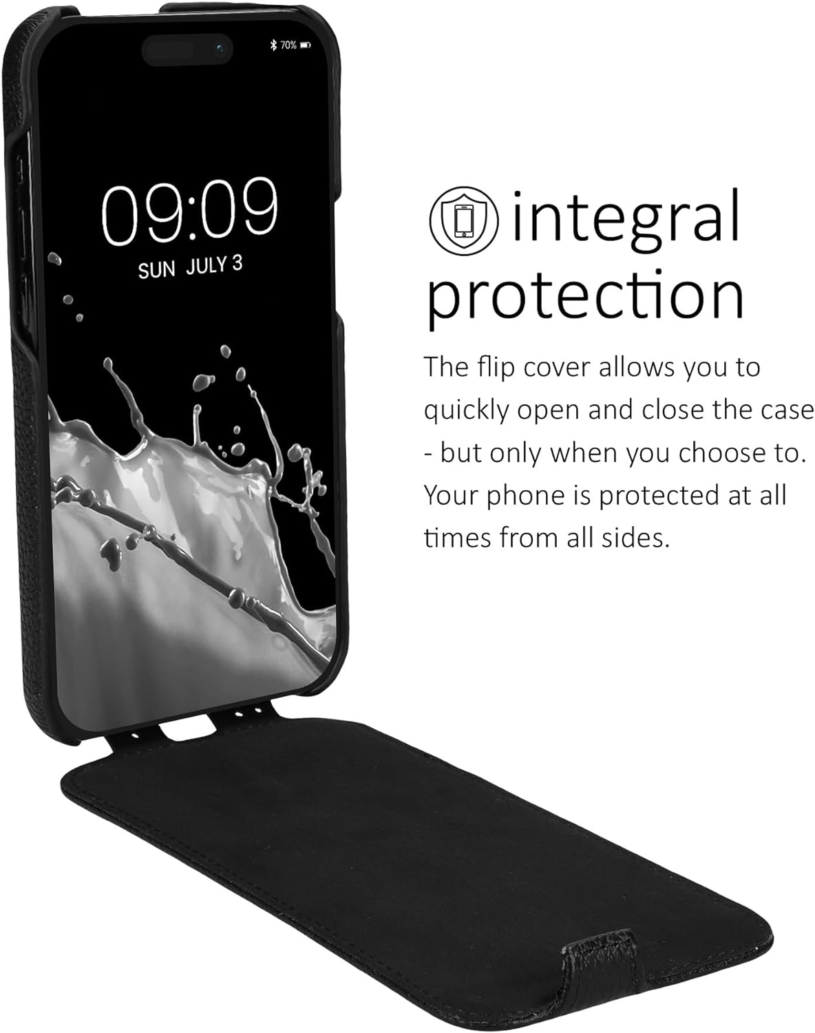 Kalibri iPhone 15 Pro Max Θήκη Flip από Γνήσιο Δέρμα - Black - KLB000026FK001C