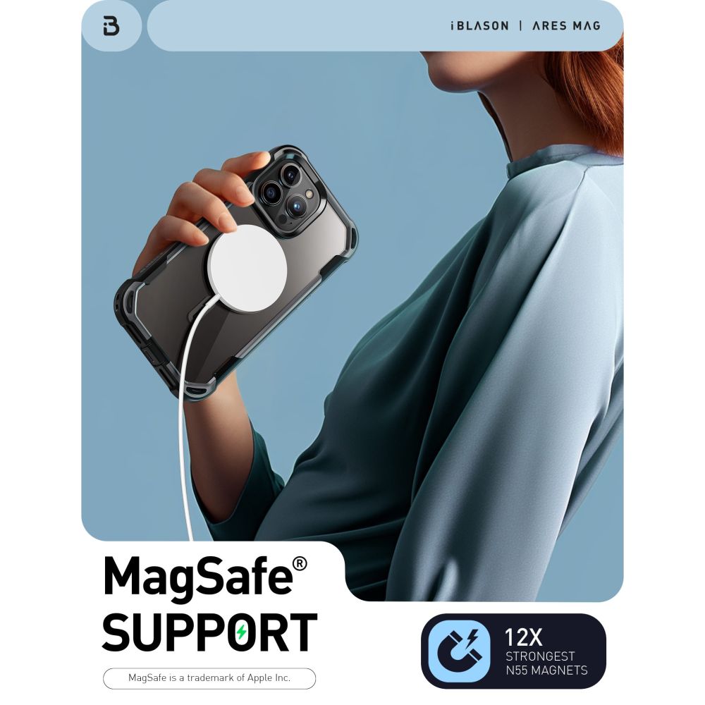 i-Blason iPhone 15 Pro Max Ares Mag MagSafe Σκληρή Θήκη με Πλαίσιο Σιλικόνης και Προστασία Οθόνης - Black