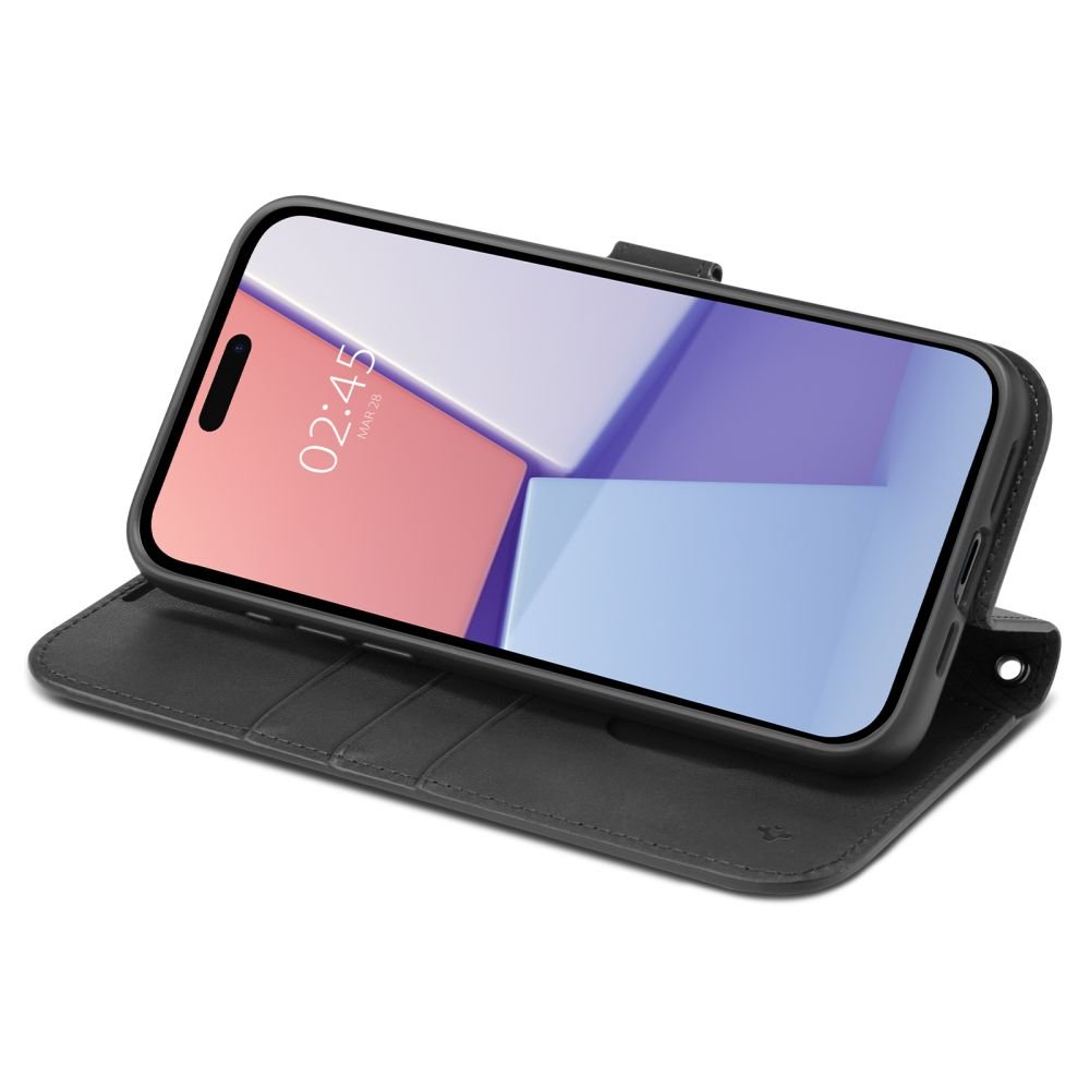 Spigen iPhone 15 Pro Max Wallet S Pro Θήκη Πορτοφόλι Stand από Δερματίνη - Black