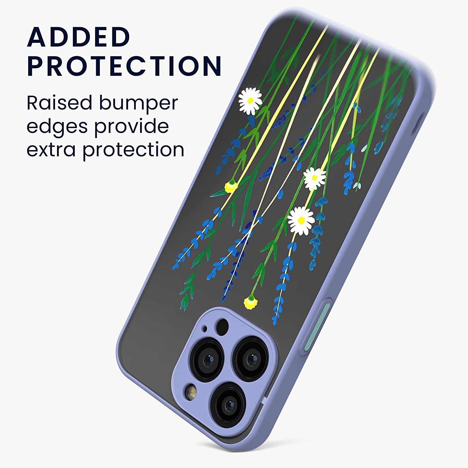 KW iPhone 13 Pro Σκληρή Θήκη με Πλαίσιο Σιλικόνης - Design Wild Flowers - Lavender / Green - Matte Ημιδιάφανη - 56498.01