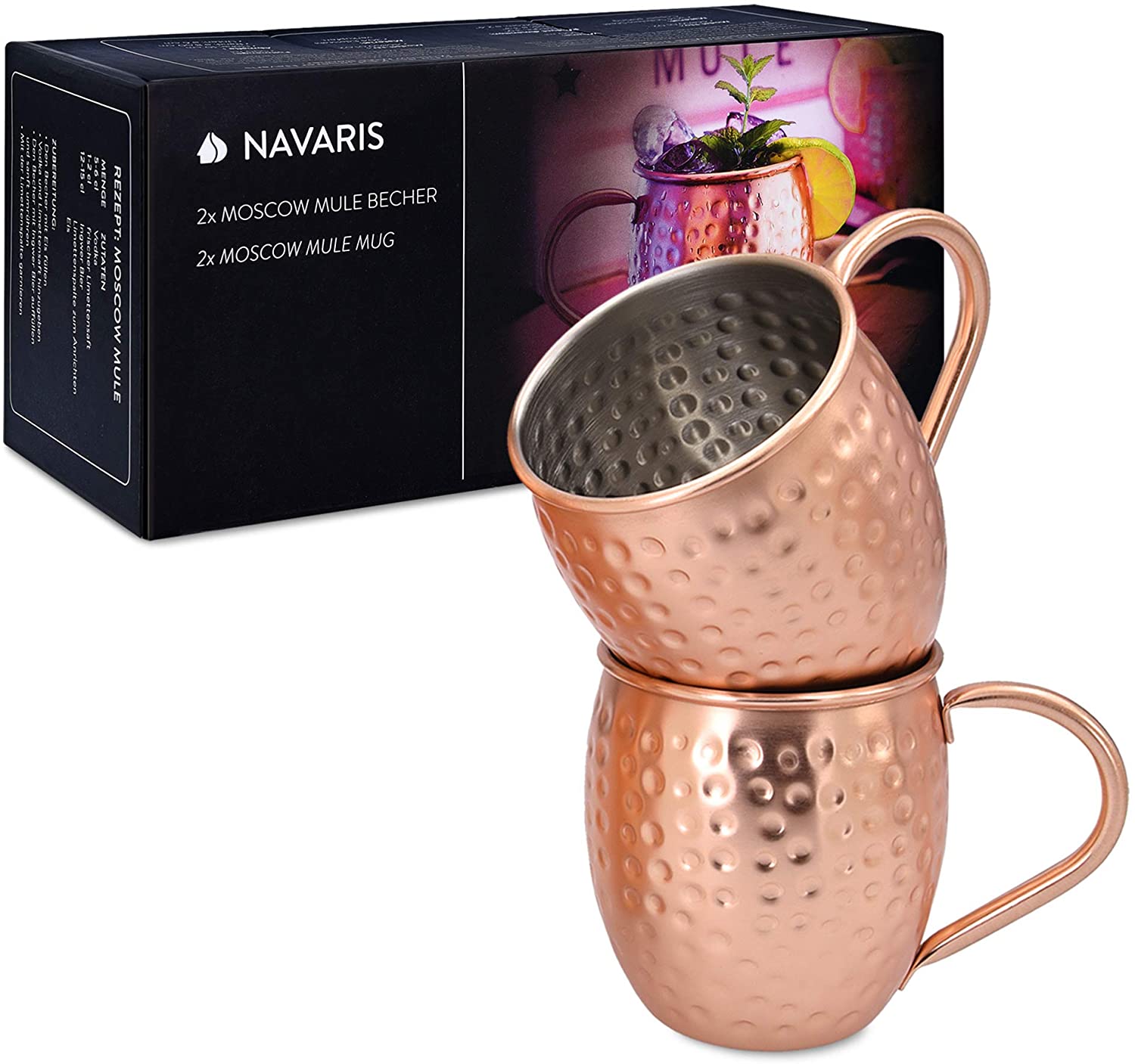 Navaris Moscow Mule Σετ με 2 Κούπες για Cocktail από Ανοξείδωτο Ατσάλι και Επίστρωση Χαλκού - 500ml - Copper - 46859.01.02