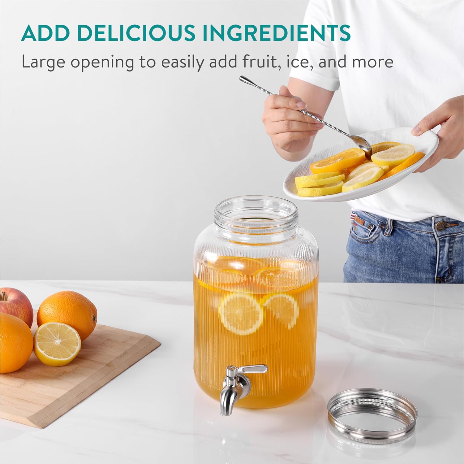 Navaris Γυάλινος Διανεμητής Ποτού με Ένθετα για Πάγο και Φρούτα - 4L - Clear