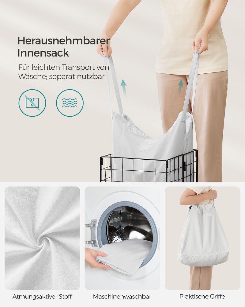 Songmics Καλάθι Απλύτων με Μεταλλικό Πλαίσιο - 50L - Black / White - LCB150W01