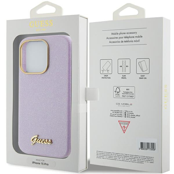 Guess iPhone 15 Pro Glitter Glossy Script Θήκη Σιλικόνης - Lilac - GUHCP15LPGMCSL