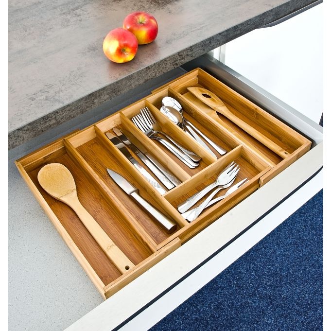 Relaxdays Επεκτεινόμενος Δίσκος Αποθήκευσης για Μαχαιροπίρουνα από Μπαμπού - Natural - 4052025142629