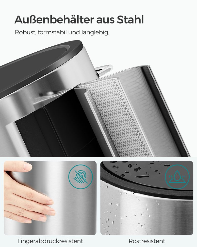 Songmics Κάδος Απορριμμάτων για το Μπάνιο - 3L - Silver / Black - LTB011E01