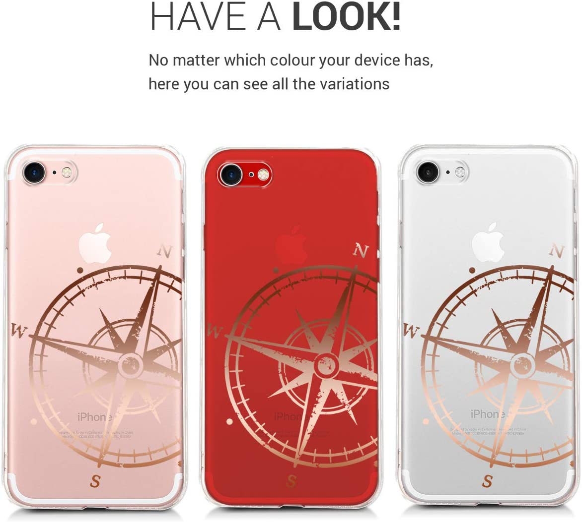 KW iPhone SE 2022 / SE 2020 / 7 / 8 Θήκη Σιλικόνης TPU Design Navigational Compass - Rose Gold - Διάφανη - 39459.36