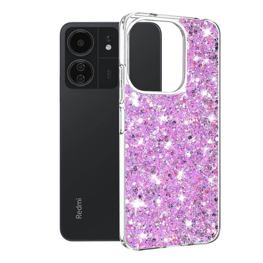 Techsuit Xiaomi Redmi 13C 4G / 13C 5G / Poco M6 5G / C65 - Sparkly Glitter - Σκληρή Θήκη με Πλαίσιο Σιλικόνης - Magenta