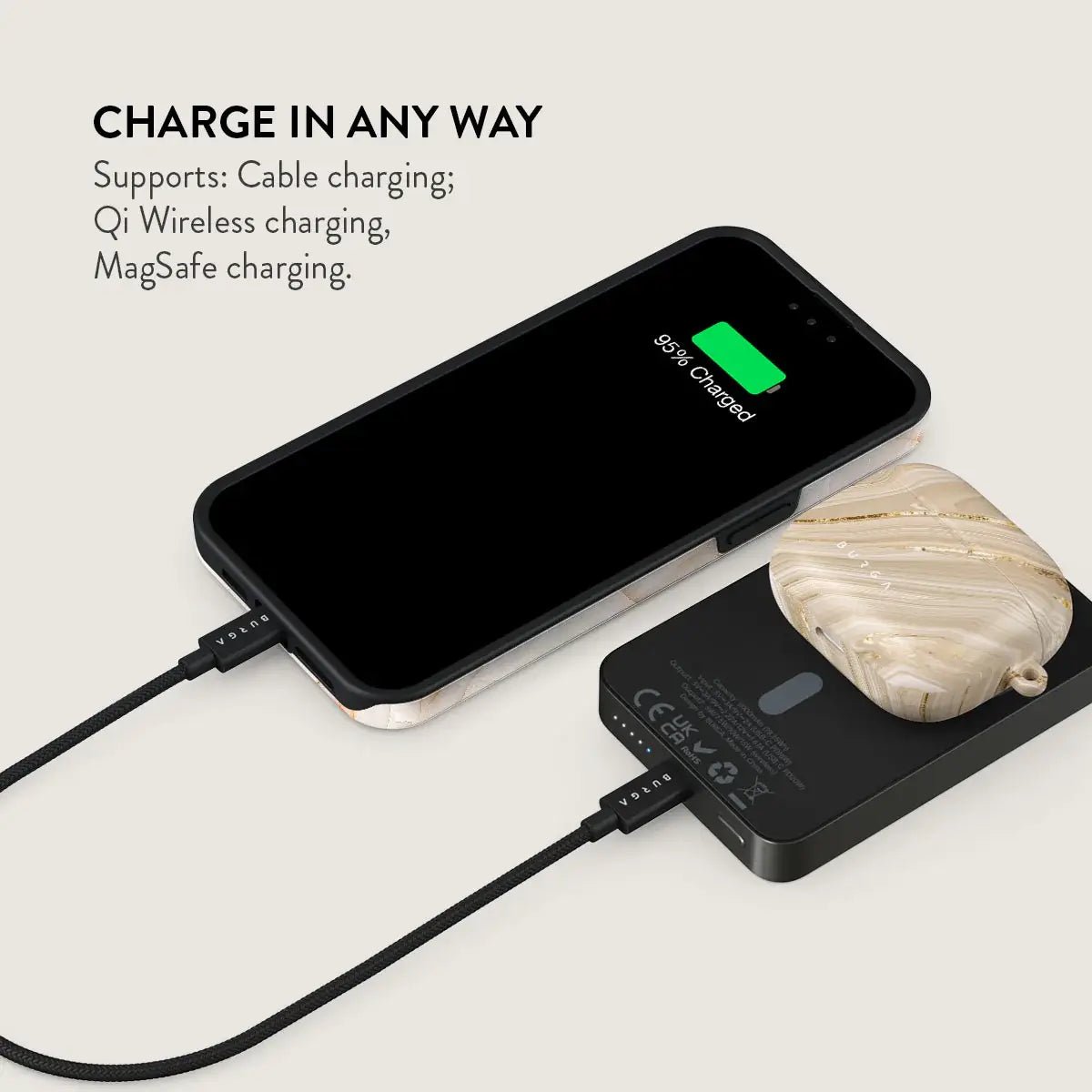 Burga Μαγνητικό Ασύρματο MagSafe PowerBank 5000mAh με Καλώδιο Type - C to Type - C - Gunmetal - Full Glam