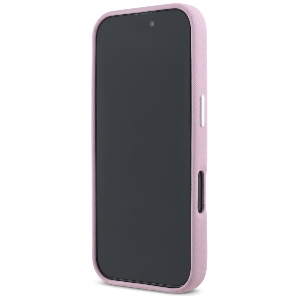 Karl Lagerfeld iPhone 16 Pro - Saffiano Full Wrapped Elongated Metal Logo - MagSafe Σκληρή Θήκη με Επένδυση Συνθετικού Δέρματος και Πλαίσιο Σιλικόνης - Pink - KLHMP16LPSAFWMCP