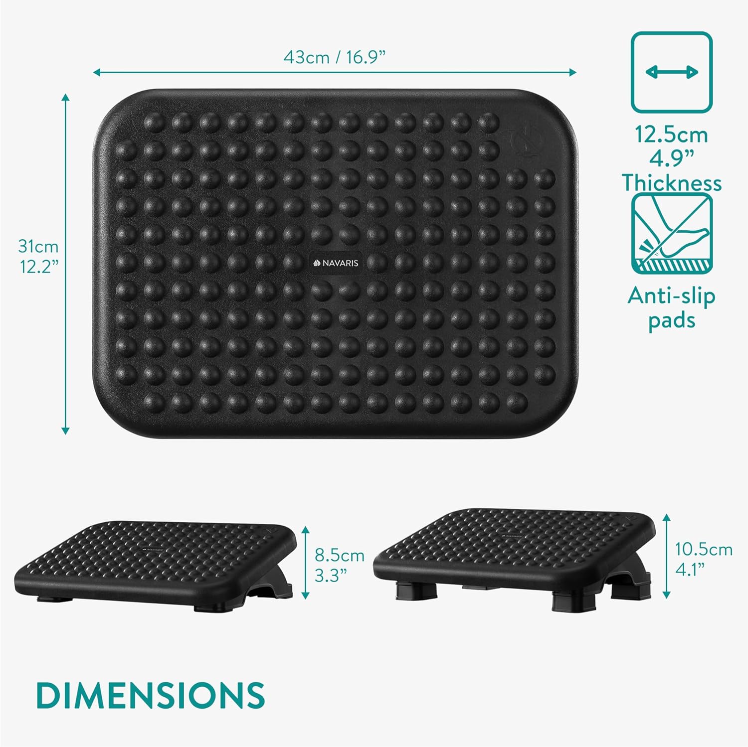 Navaris Υποπόδιο Γραφείου / Gaming - Ρυθμιζόμενο Ύψος 0-18° - Black - 61710.01