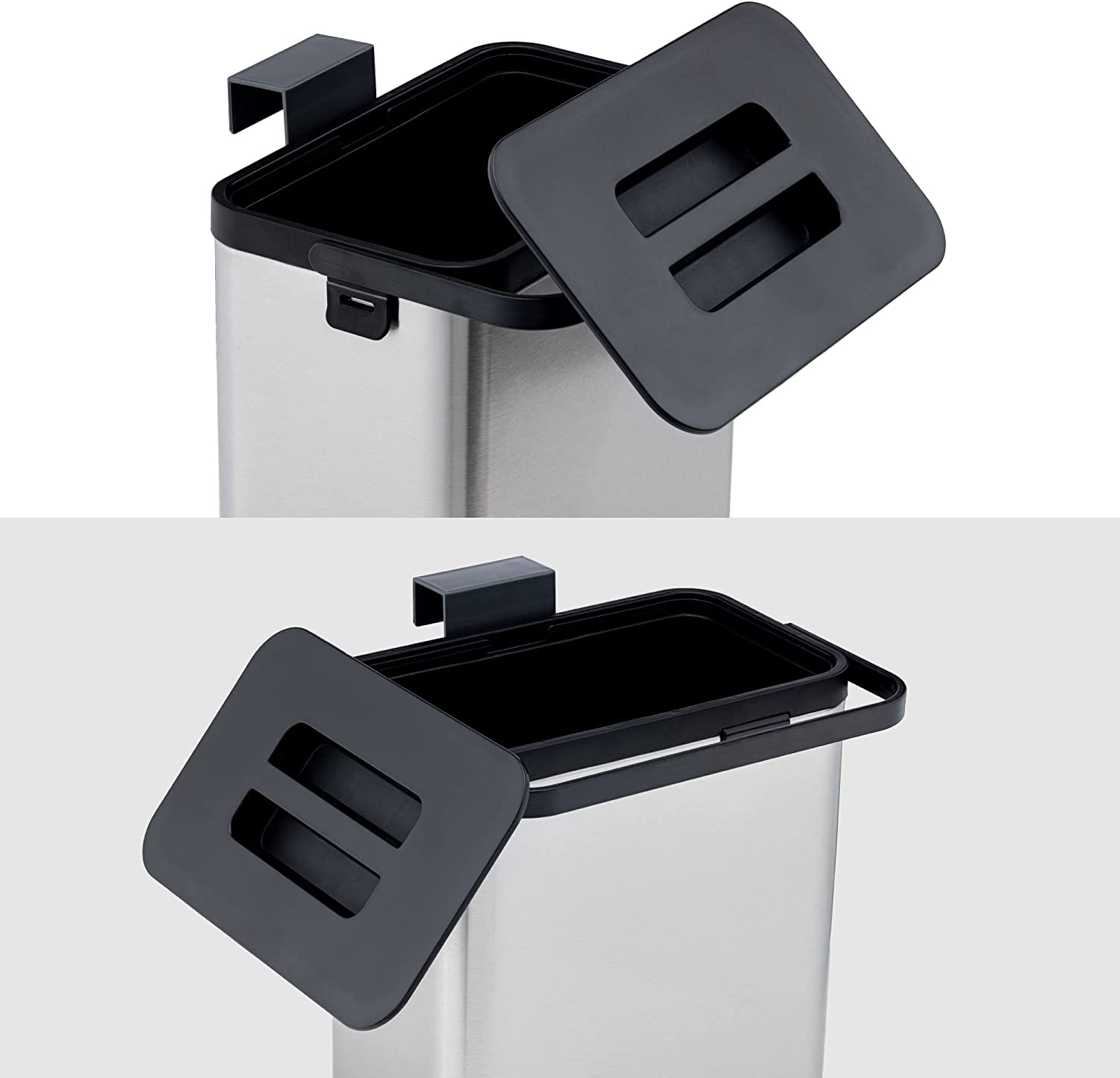 Navaris Κρεμαστός Κάδος Απορριμμάτων για Ντουλάπι από Ανοξείδωτο Ατσάλι και Πλαστικό Καπάκι - 3L - Grey / Black - 57228.01