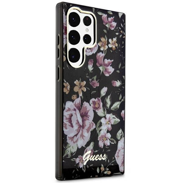 Guess Samsung Galaxy S23 Ultra - Flower Collection Σκληρή Θήκη με Πλαίσιο Σιλικόνης - Black - GUHCS23LHCFWSK