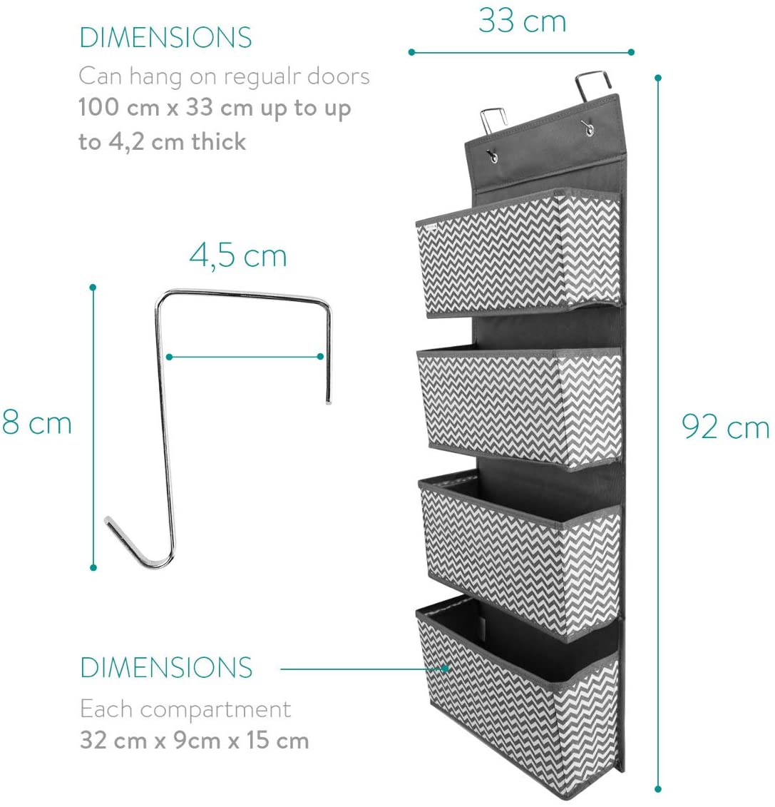 Navaris Organizer Για Πόρτα - Κρεμαστά Καλάθια Αποθήκευσης Υφασμάτινα Για Οργάνωση - Για Παιχνίδια, Παπούτσια, Κλειδιά, Πετσέτες - Grey - 49081.22