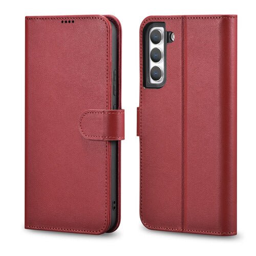 iCarer Samsung Galaxy S22 Plus Haitang Leather Θήκη Πορτοφόλι Stand από Γνήσιο Δέρμα - Red