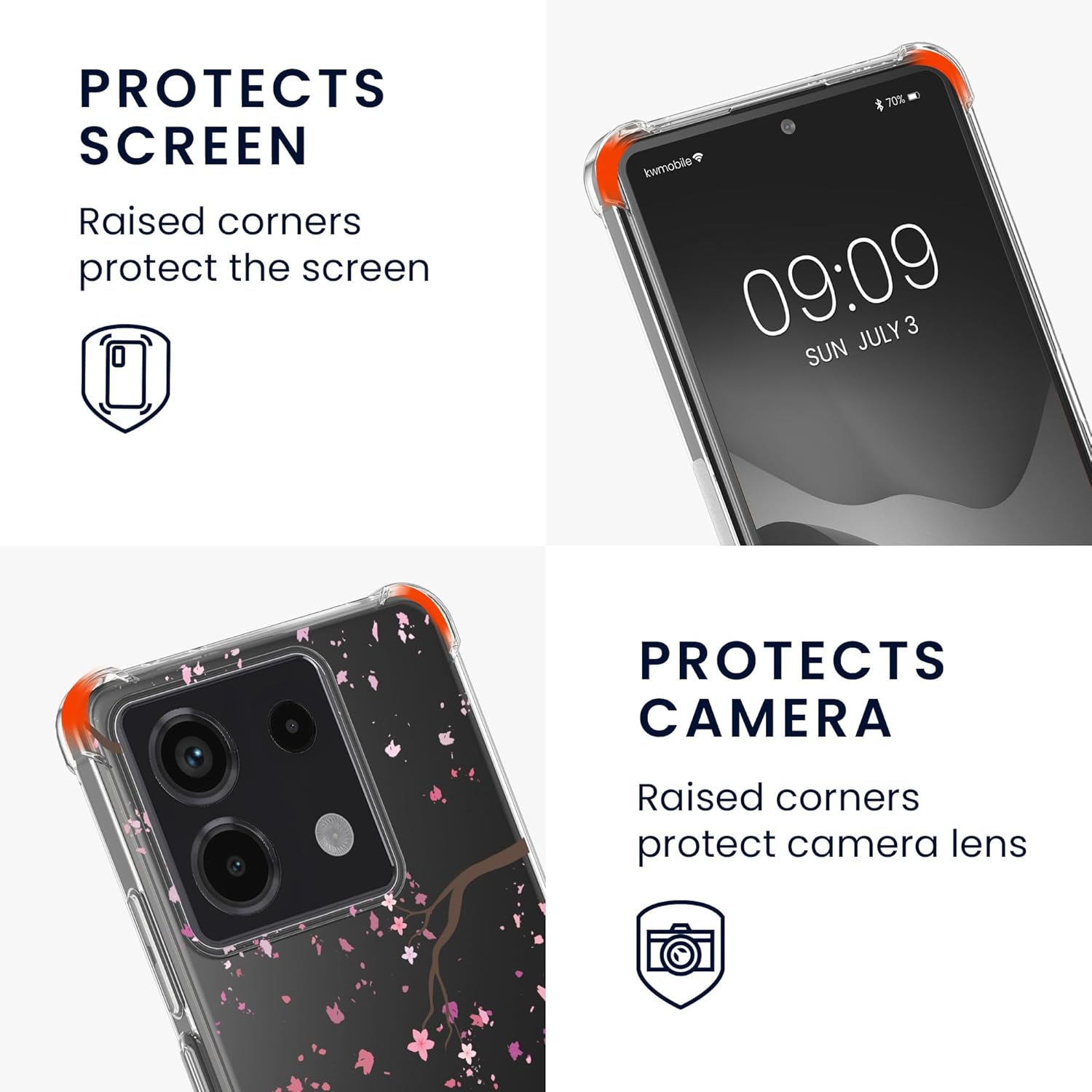 KW Xiaomi Redmi Note 13 4G Θήκη Σιλικόνης TPU με Λουράκι - Design Cherry Blossom Leaves - Pink / Dark Brown / Διάφανη