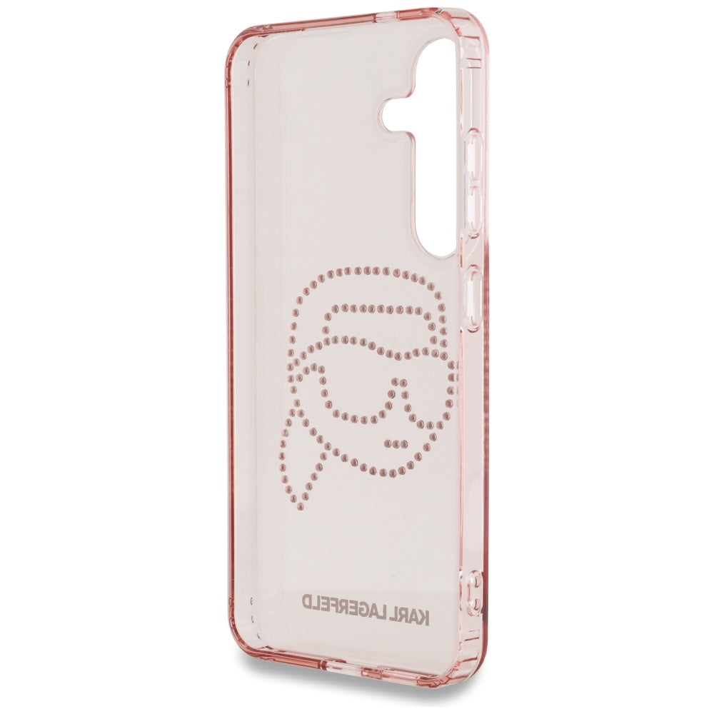 Karl Lagerfeld Samsung Galaxy S25 - Rhinestones Karl Head Logo - Σκληρή Θήκη με Πλαίσιο Σιλικόνης - Pink - KLHCS25SHKHDCELP