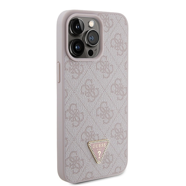 Guess iPhone 15 Pro Max Leather 4G Diamond Triangle Θήκη με Επένδυση Συνθετικού Δέρματος - Pink - GUHCP15XP4TDPP