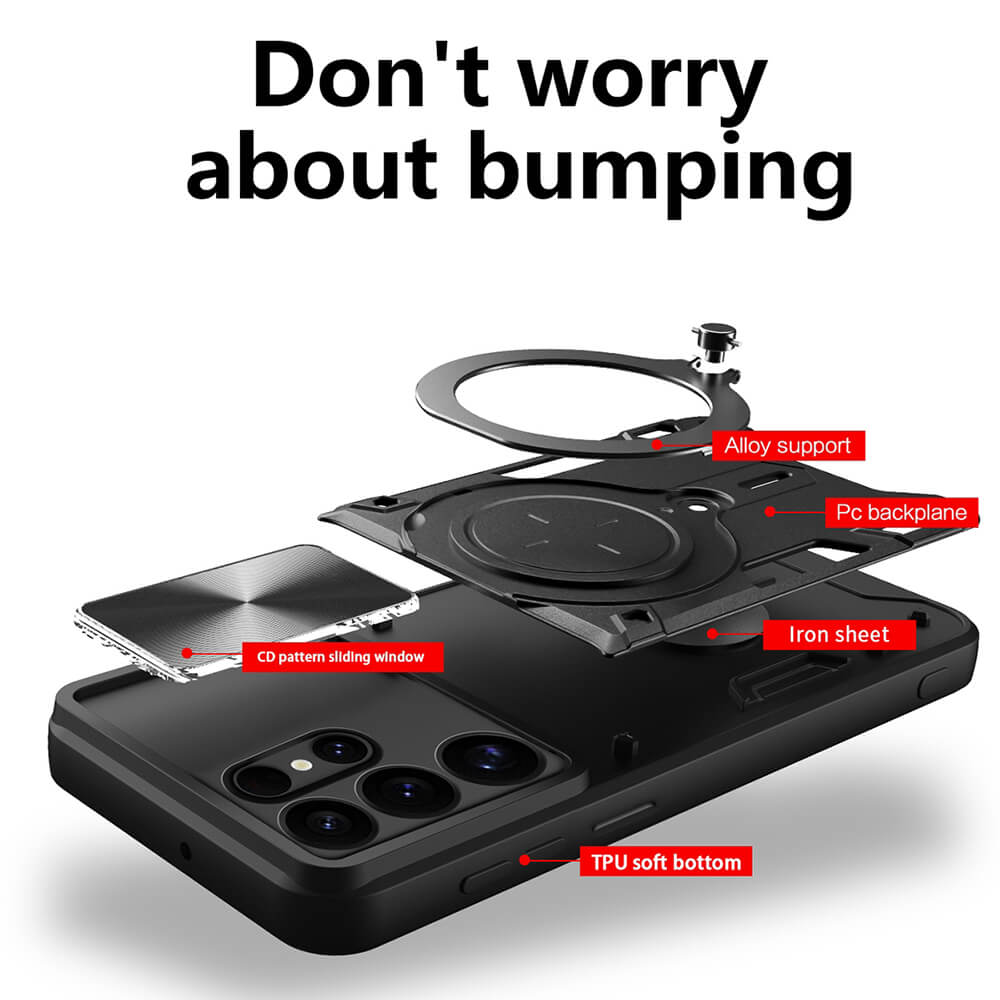 Techsuit Samsung Galaxy S25 Ultra - CamGuard Pro - Σκληρή Θήκη με Προστασία Καμερών και Δαχτυλίδι Συγκράτησης - Black